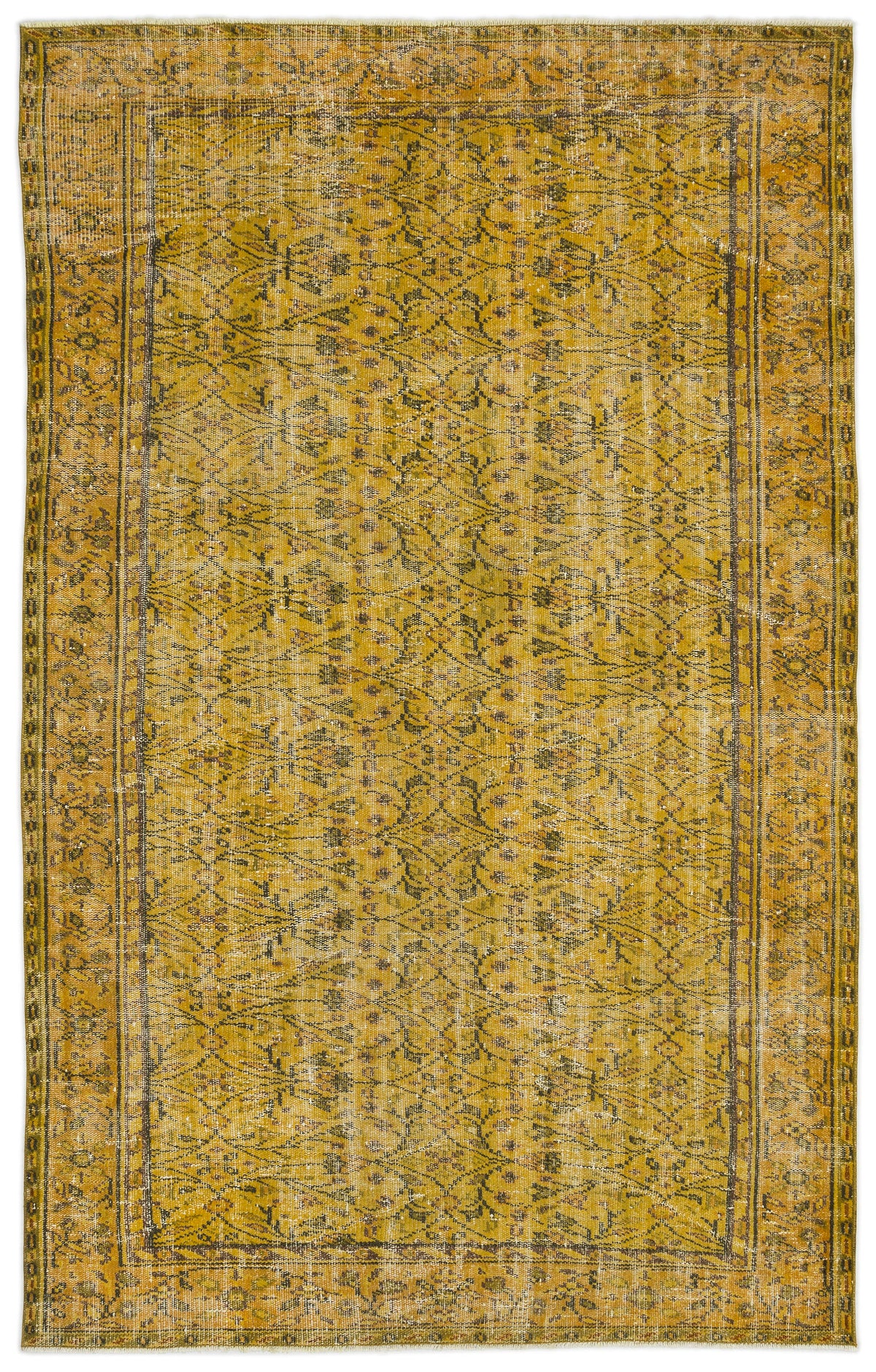 Yellow Over Dyed Vintage Rug 5&#39;8&#39;&#39; x 9&#39;2&#39;&#39; ft 173 x 280 cm
