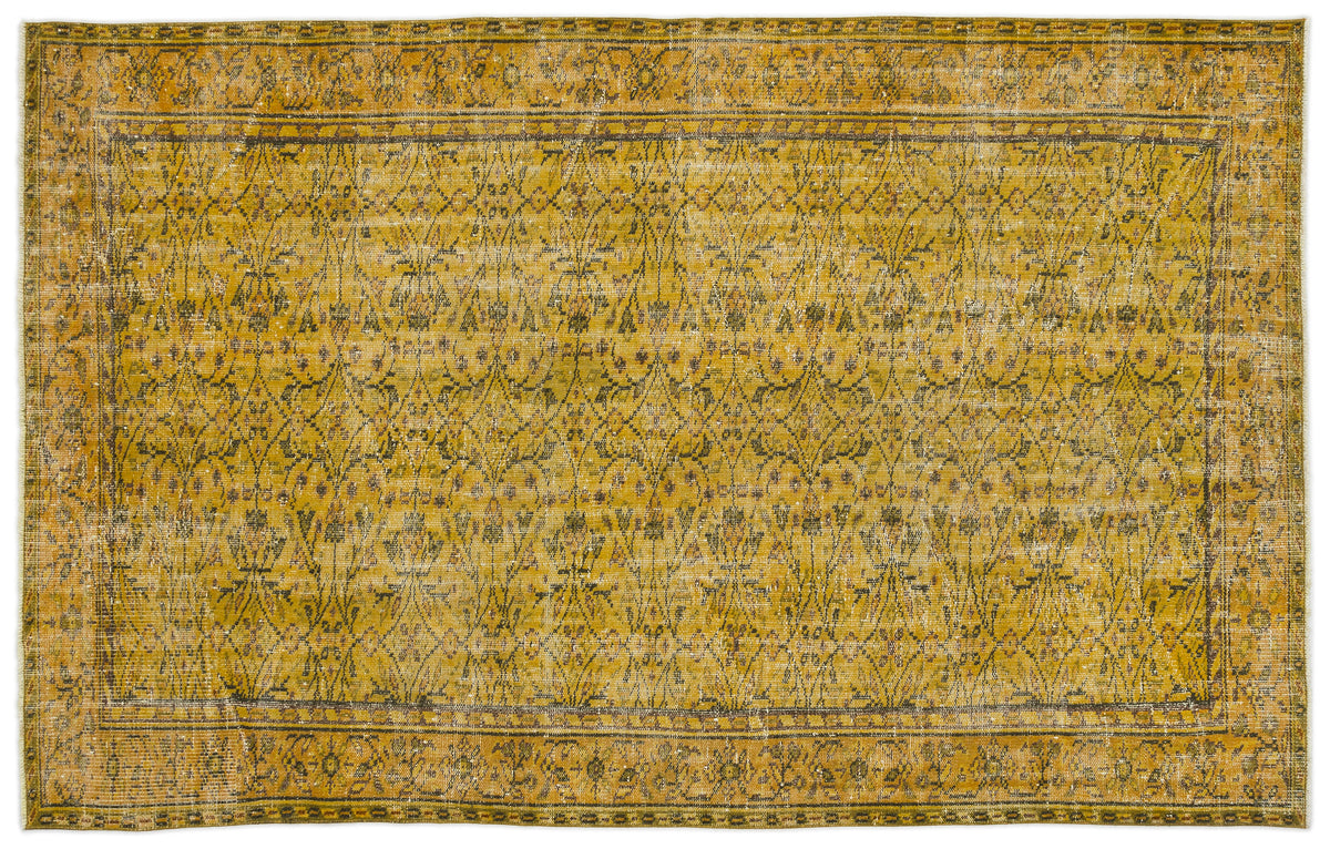 Yellow Over Dyed Vintage Rug 5&#39;8&#39;&#39; x 9&#39;2&#39;&#39; ft 173 x 280 cm
