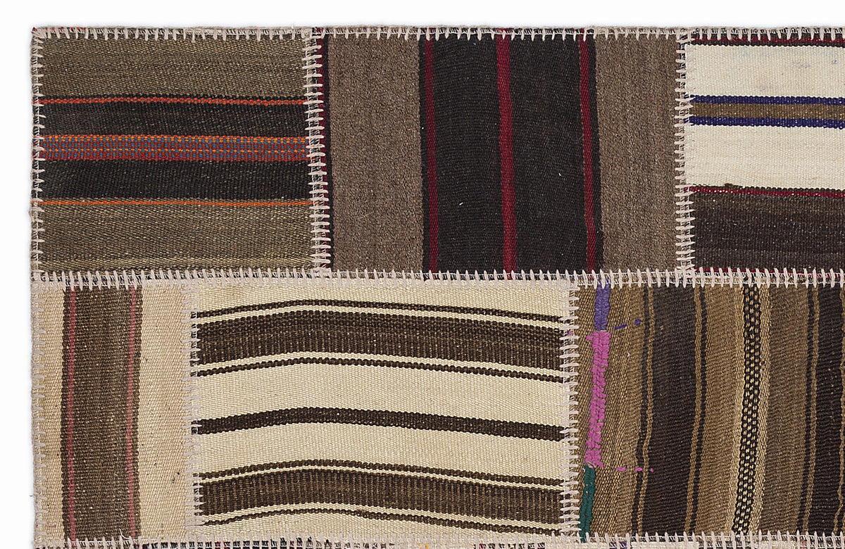 Striped Over Dyed Kilim Patchwork Unique Rug 3&#39;11&#39;&#39; x 5&#39;11&#39;&#39; ft 120 x 180 cm