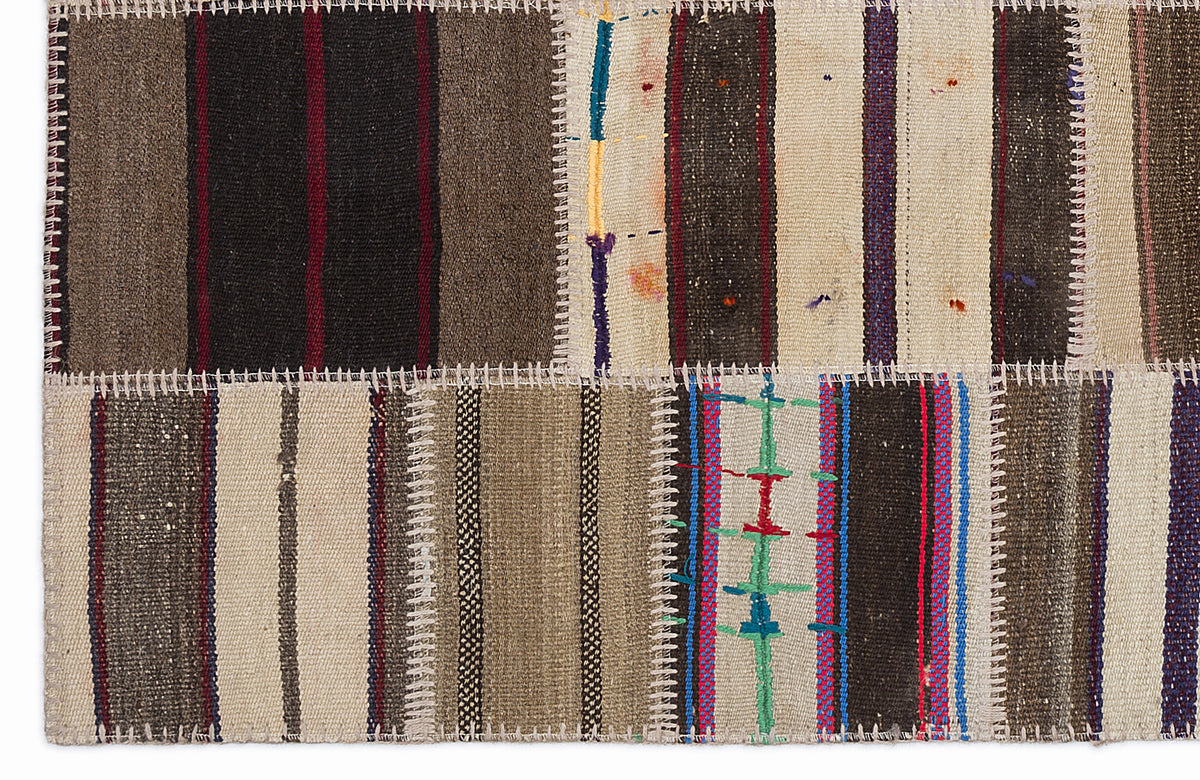Striped Over Dyed Kilim Patchwork Unique Rug 3&#39;11&#39;&#39; x 5&#39;11&#39;&#39; ft 120 x 180 cm