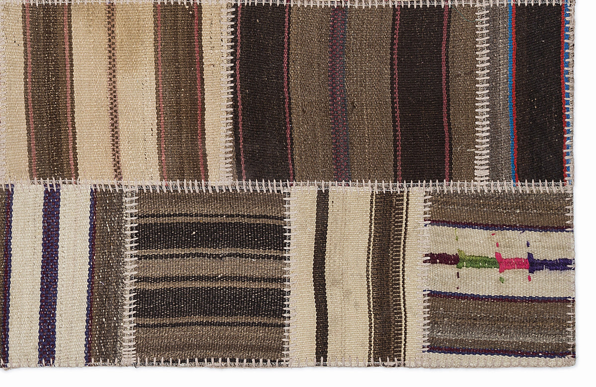 Striped Over Dyed Kilim Patchwork Unique Rug 3&#39;11&#39;&#39; x 5&#39;11&#39;&#39; ft 120 x 180 cm