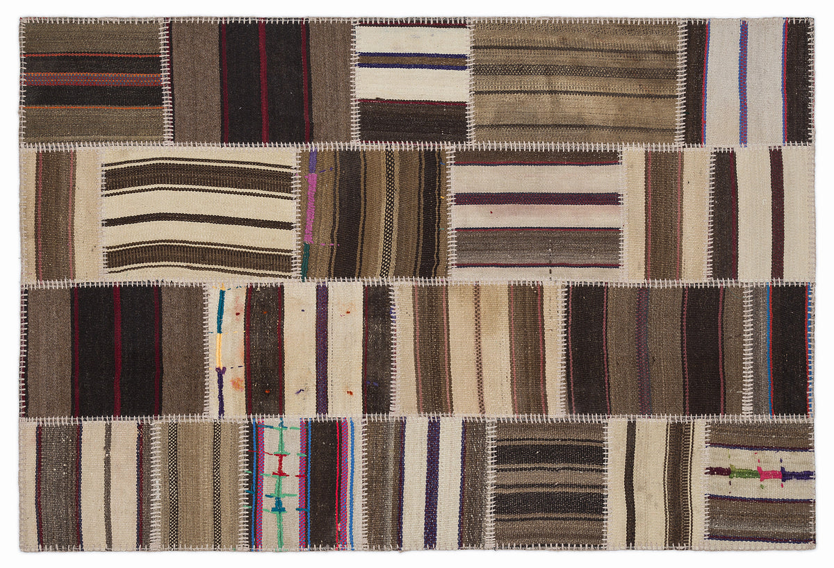 Striped Over Dyed Kilim Patchwork Unique Rug 3&#39;11&#39;&#39; x 5&#39;11&#39;&#39; ft 120 x 180 cm