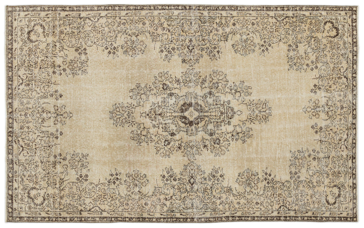 Beige Over Dyed Vintage Rug 5&#39;4&#39;&#39; x 8&#39;11&#39;&#39; ft 162 x 272 cm