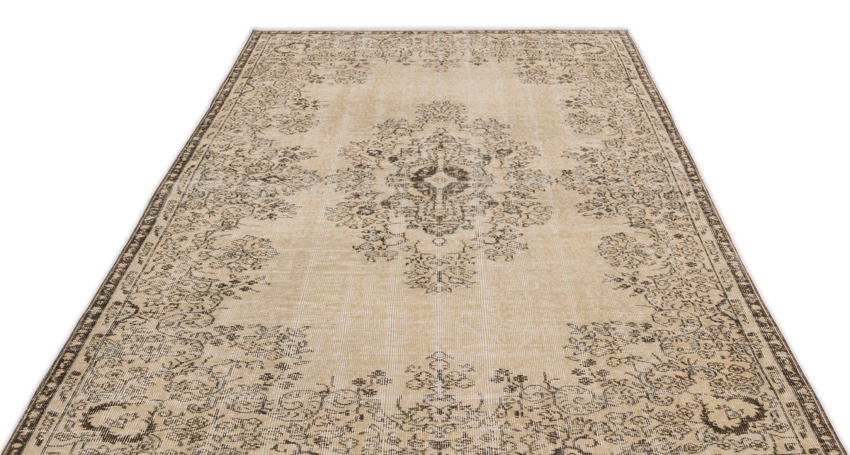 Beige Over Dyed Vintage Rug 5&#39;4&#39;&#39; x 8&#39;11&#39;&#39; ft 162 x 272 cm