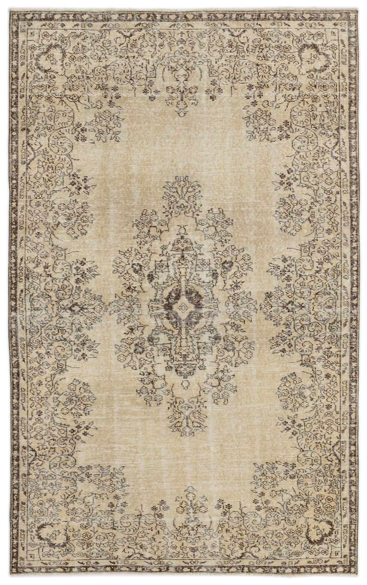 Beige Over Dyed Vintage Rug 5&#39;4&#39;&#39; x 8&#39;11&#39;&#39; ft 162 x 272 cm
