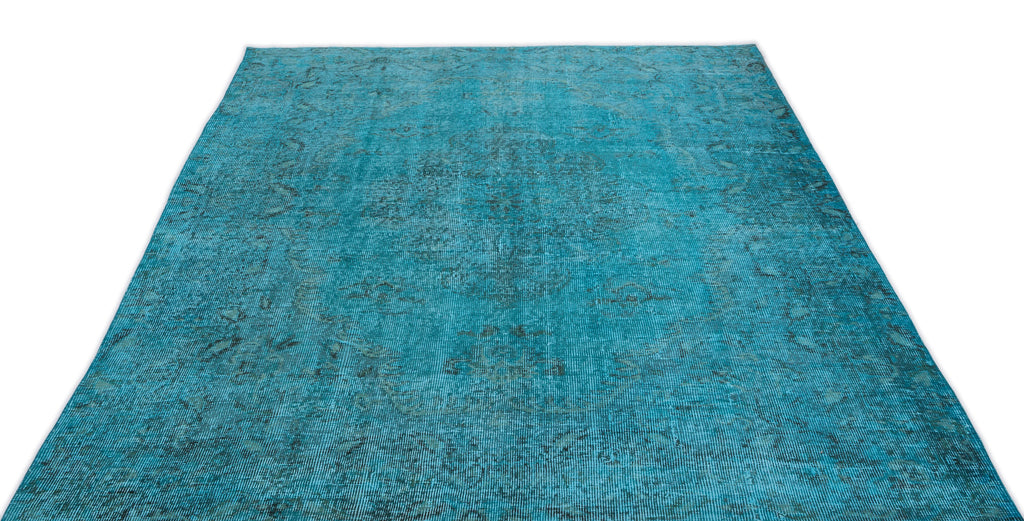 Turquoise  Over Dyed Vintage Rug 5'12'' x 8'6'' ft 182 x 259 cm