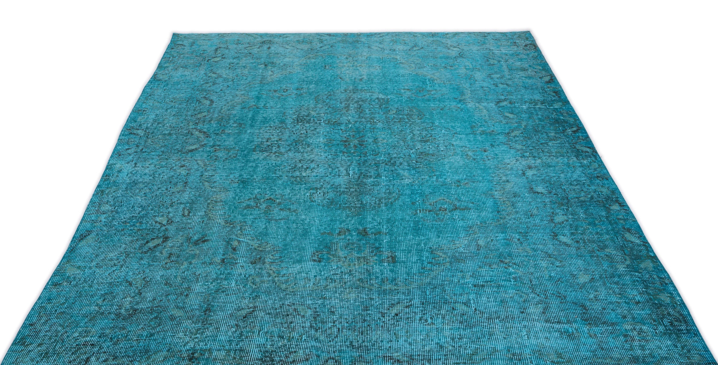 Turquoise  Over Dyed Vintage Rug 5'12'' x 8'6'' ft 182 x 259 cm