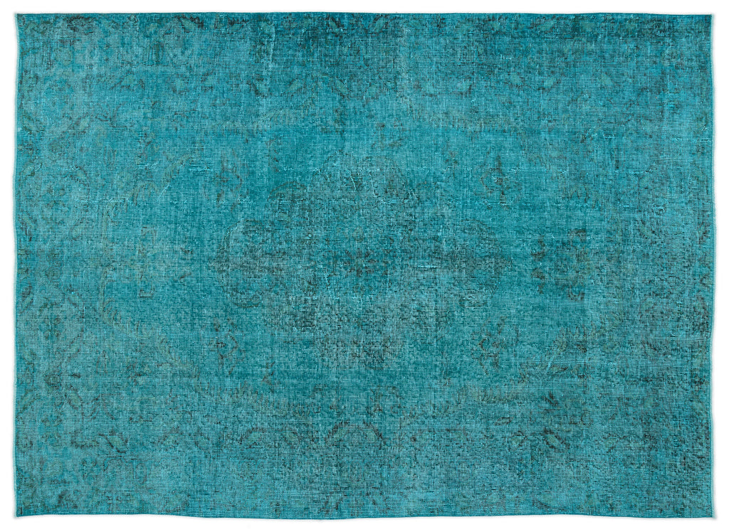 Turquoise  Over Dyed Vintage Rug 5'12'' x 8'6'' ft 182 x 259 cm