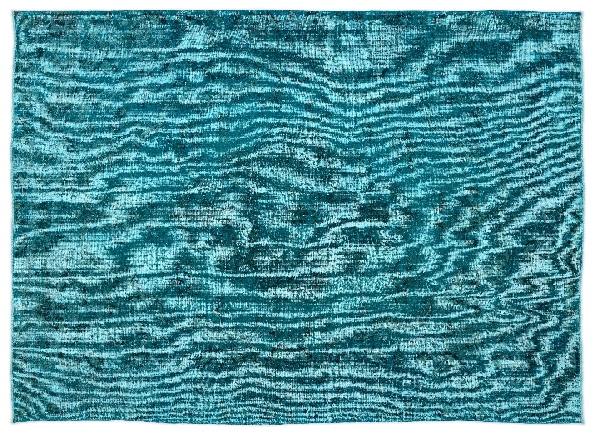 Turquoise  Over Dyed Vintage Rug 5'12'' x 8'6'' ft 182 x 259 cm