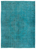 Turquoise  Over Dyed Vintage Rug 5'12'' x 8'6'' ft 182 x 259 cm