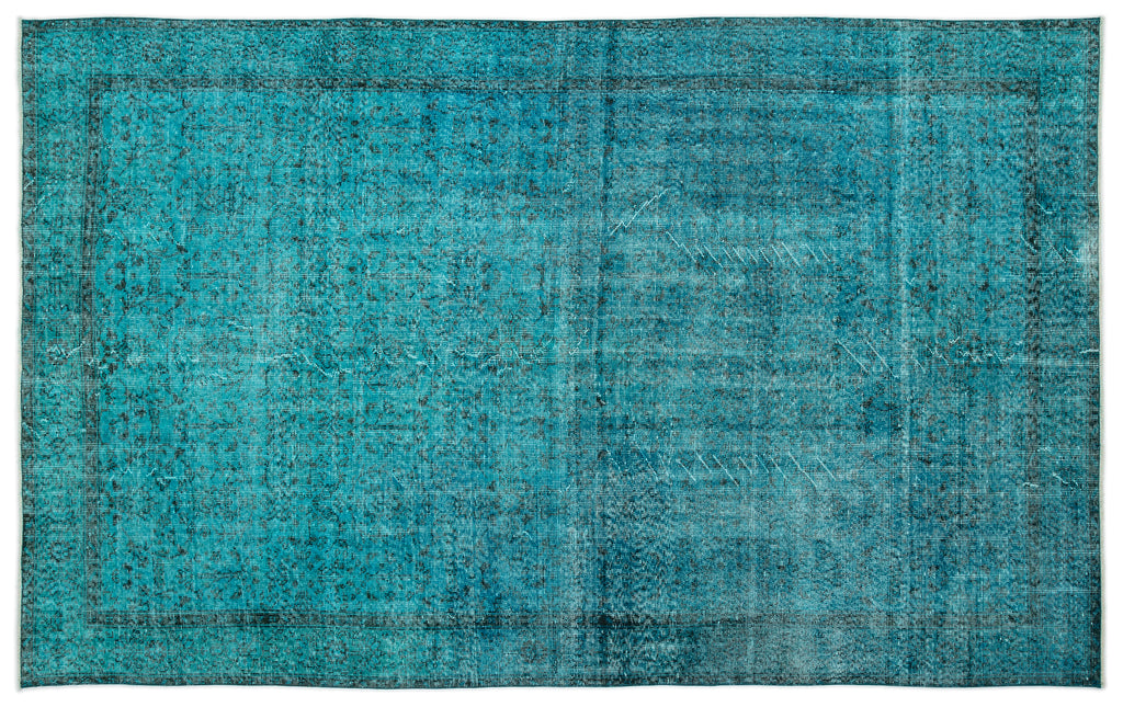 Turquoise  Over Dyed Vintage Rug 6'4'' x 10'3'' ft 193 x 312 cm