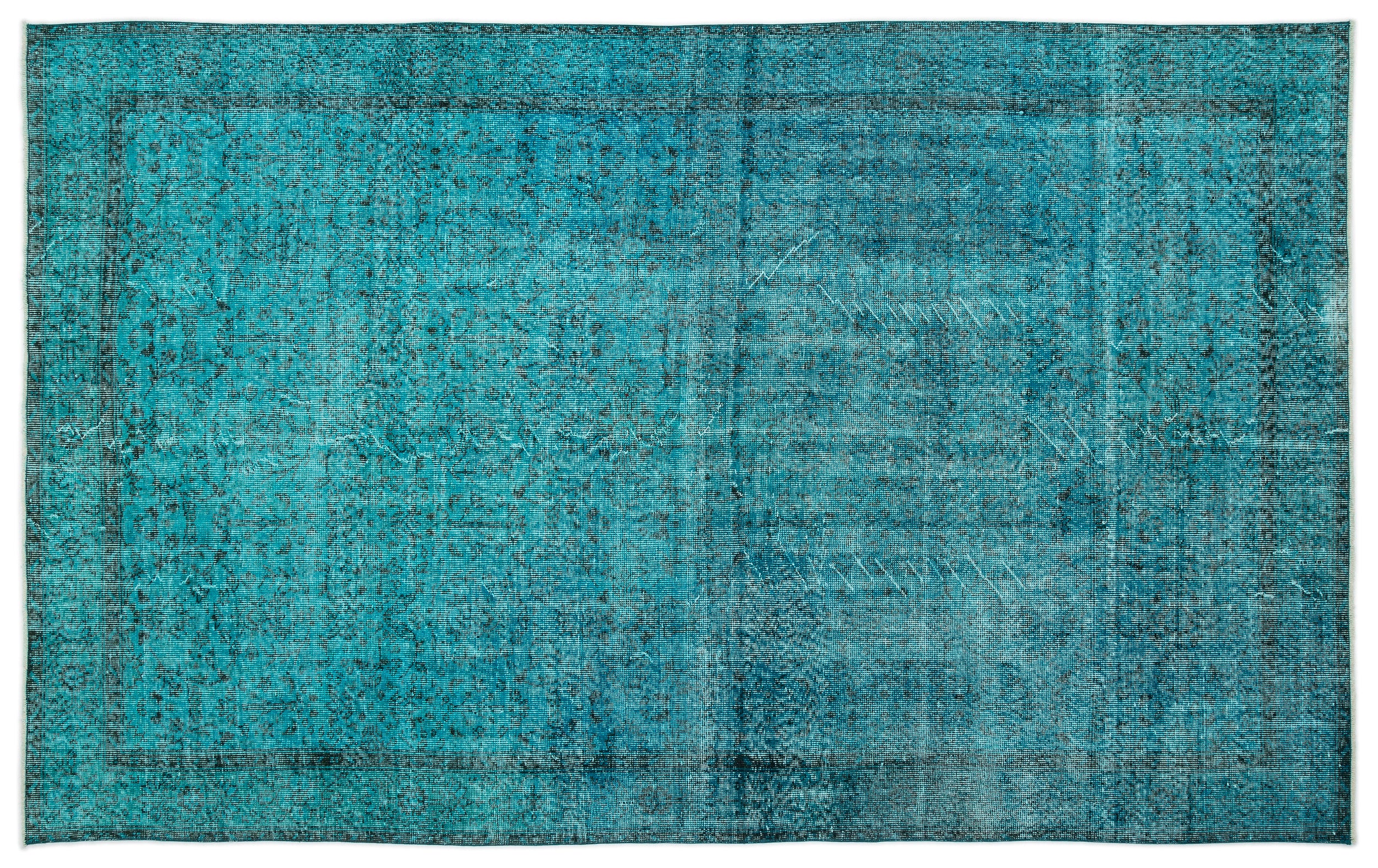 Turquoise  Over Dyed Vintage Rug 6'4'' x 10'3'' ft 193 x 312 cm