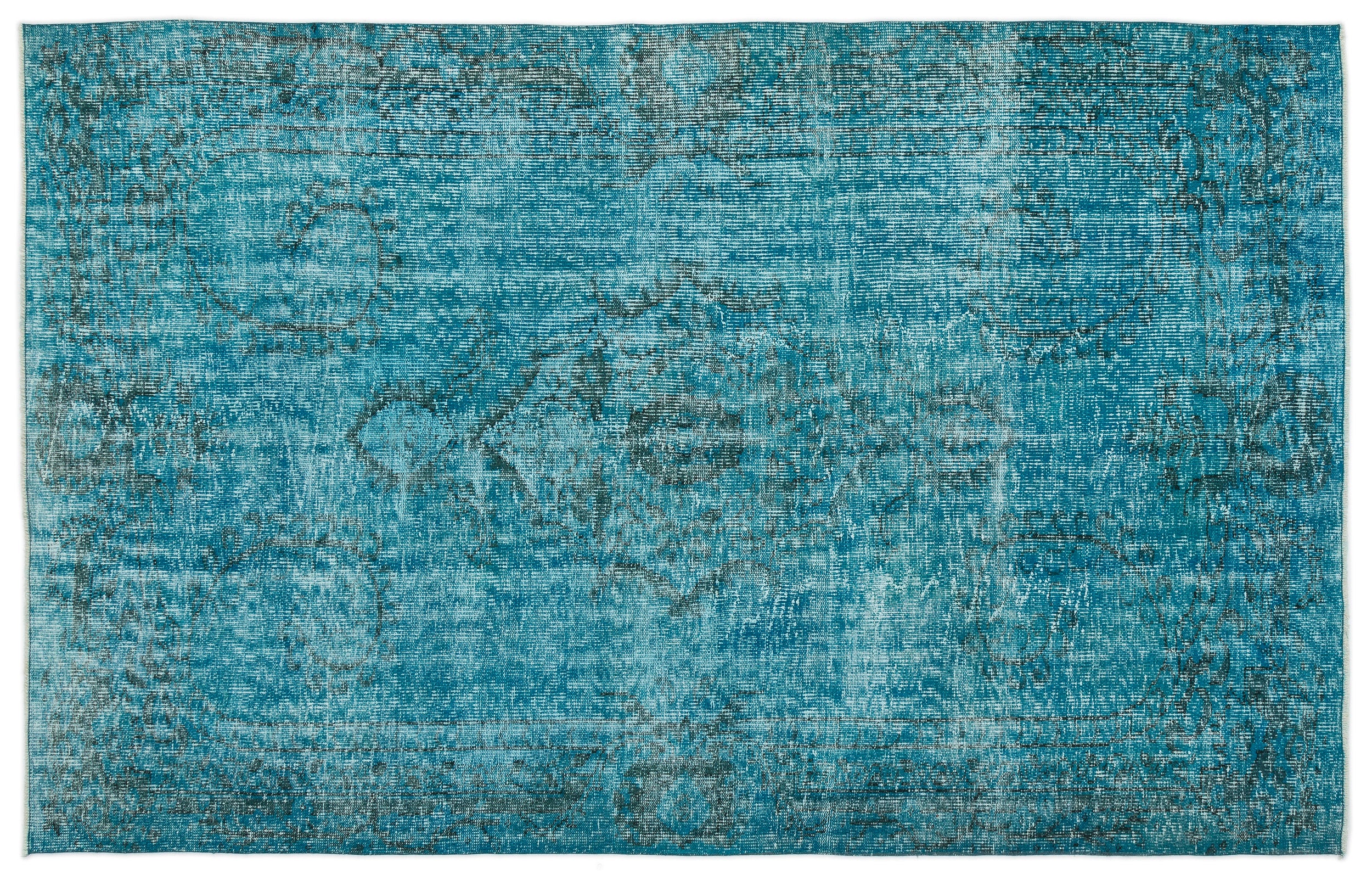 Turquoise  Over Dyed Vintage Rug 5'12'' x 9'7'' ft 182 x 292 cm