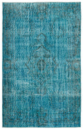 Turquoise  Over Dyed Vintage Rug 5'12'' x 9'7'' ft 182 x 292 cm