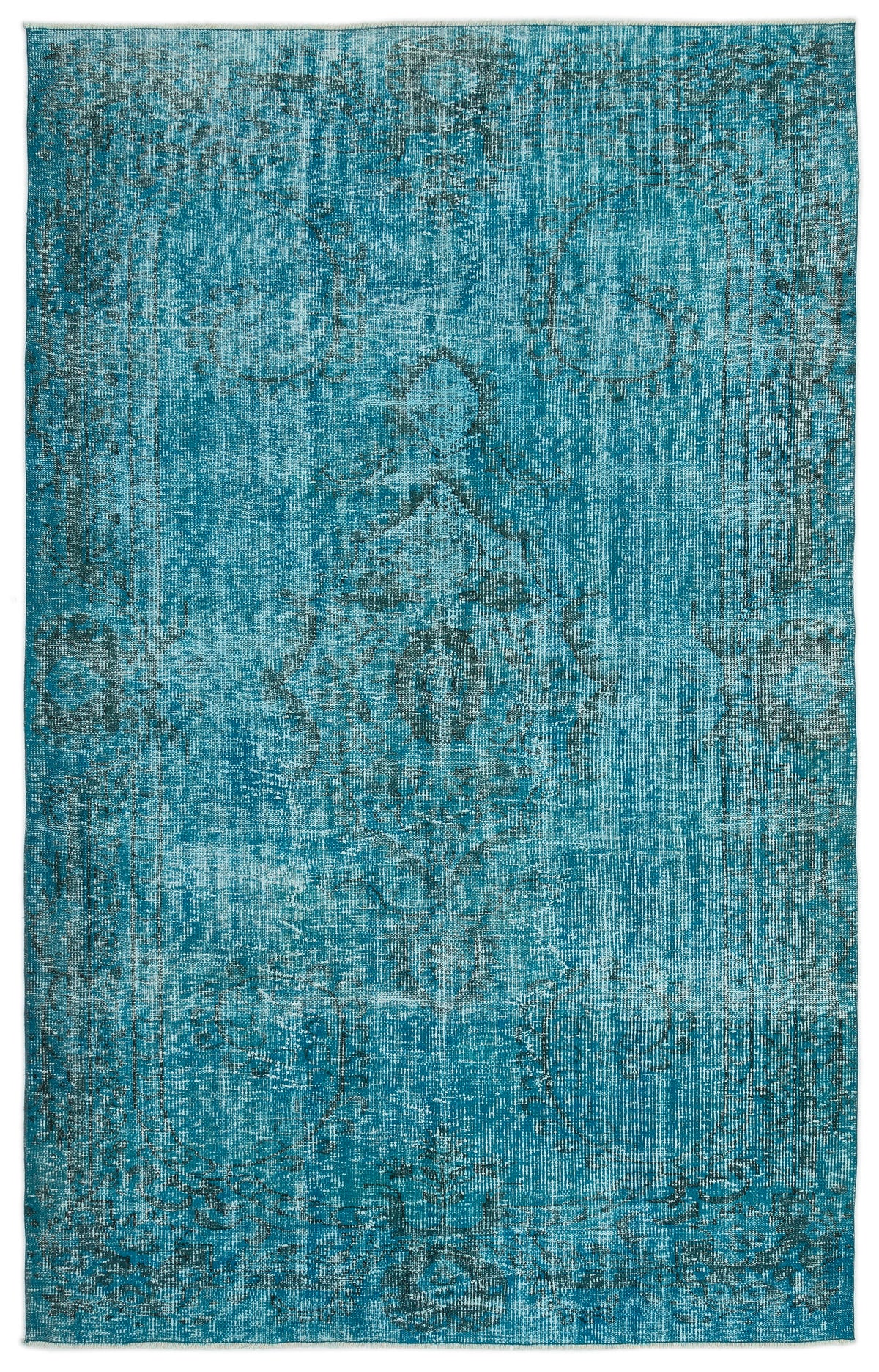 Turquoise  Over Dyed Vintage Rug 5&#39;12&#39;&#39; x 9&#39;7&#39;&#39; ft 182 x 292 cm