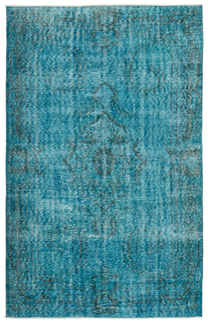 Turquoise  Over Dyed Vintage Rug 5'12'' x 9'7'' ft 182 x 292 cm