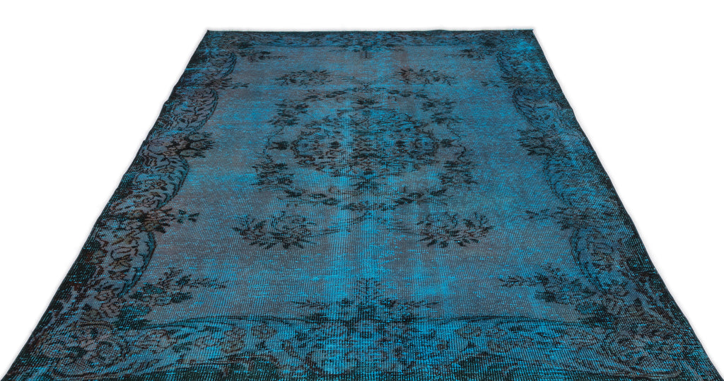 Turquoise  Over Dyed Vintage Rug 5'8'' x 9'2'' ft 173 x 279 cm