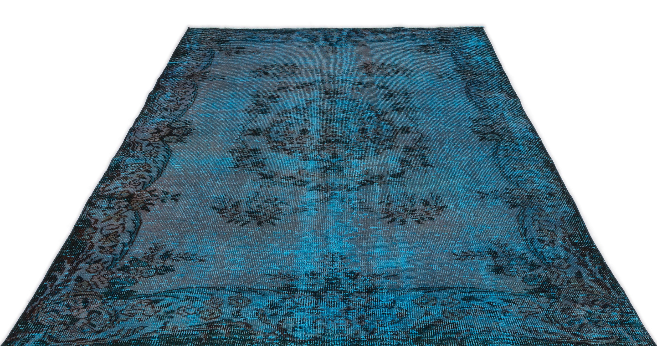 Turquoise  Over Dyed Vintage Rug 5'8'' x 9'2'' ft 173 x 279 cm