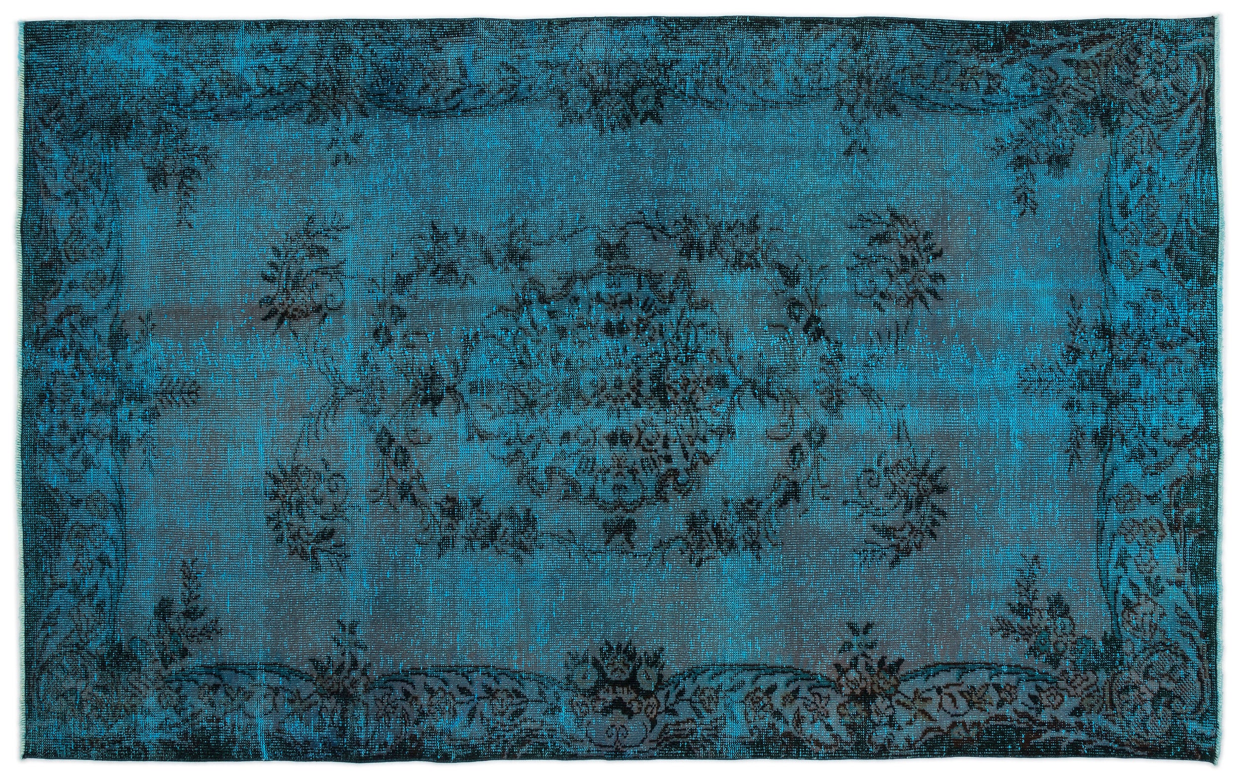 Turquoise  Over Dyed Vintage Rug 5'8'' x 9'2'' ft 173 x 279 cm