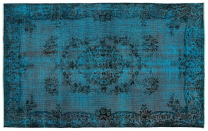 Turquoise  Over Dyed Vintage Rug 5'8'' x 9'2'' ft 173 x 279 cm