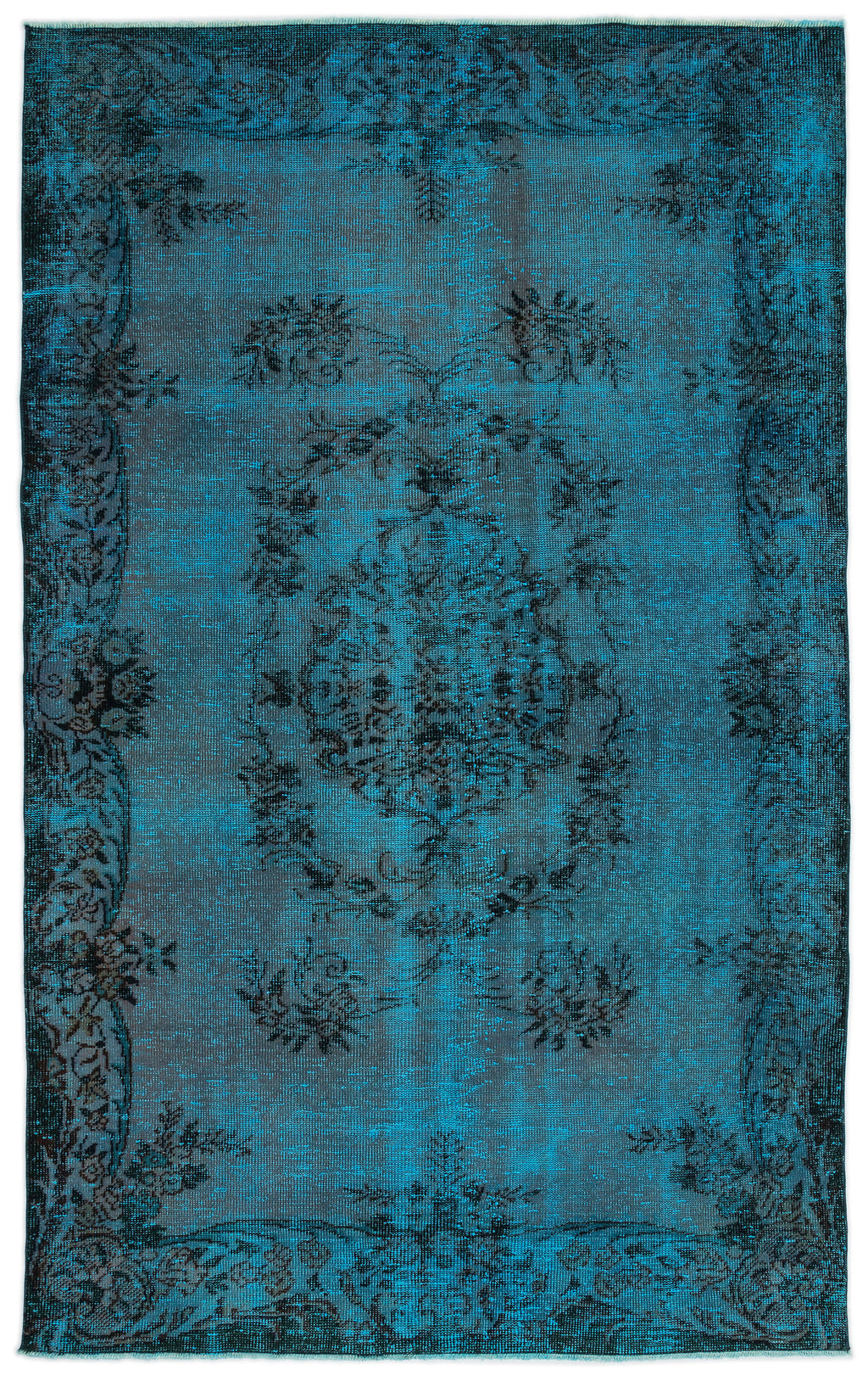 Turquoise  Over Dyed Vintage Rug 5'8'' x 9'2'' ft 173 x 279 cm