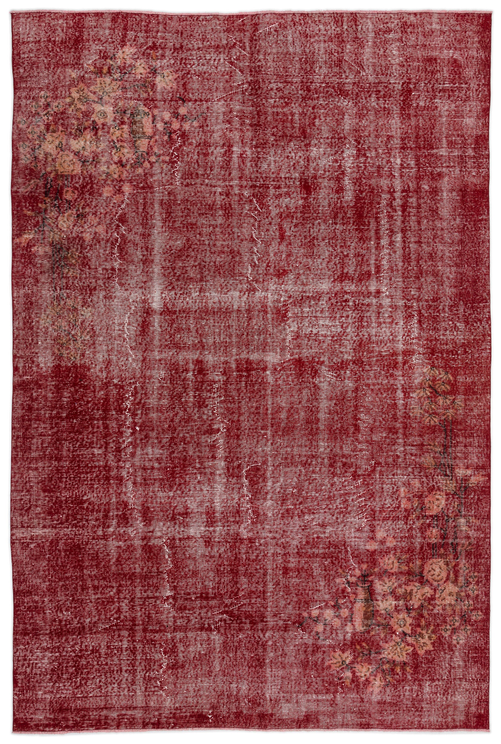 Red Over Dyed Vintage Rug 6'8'' x 10'2'' ft 203 x 310 cm