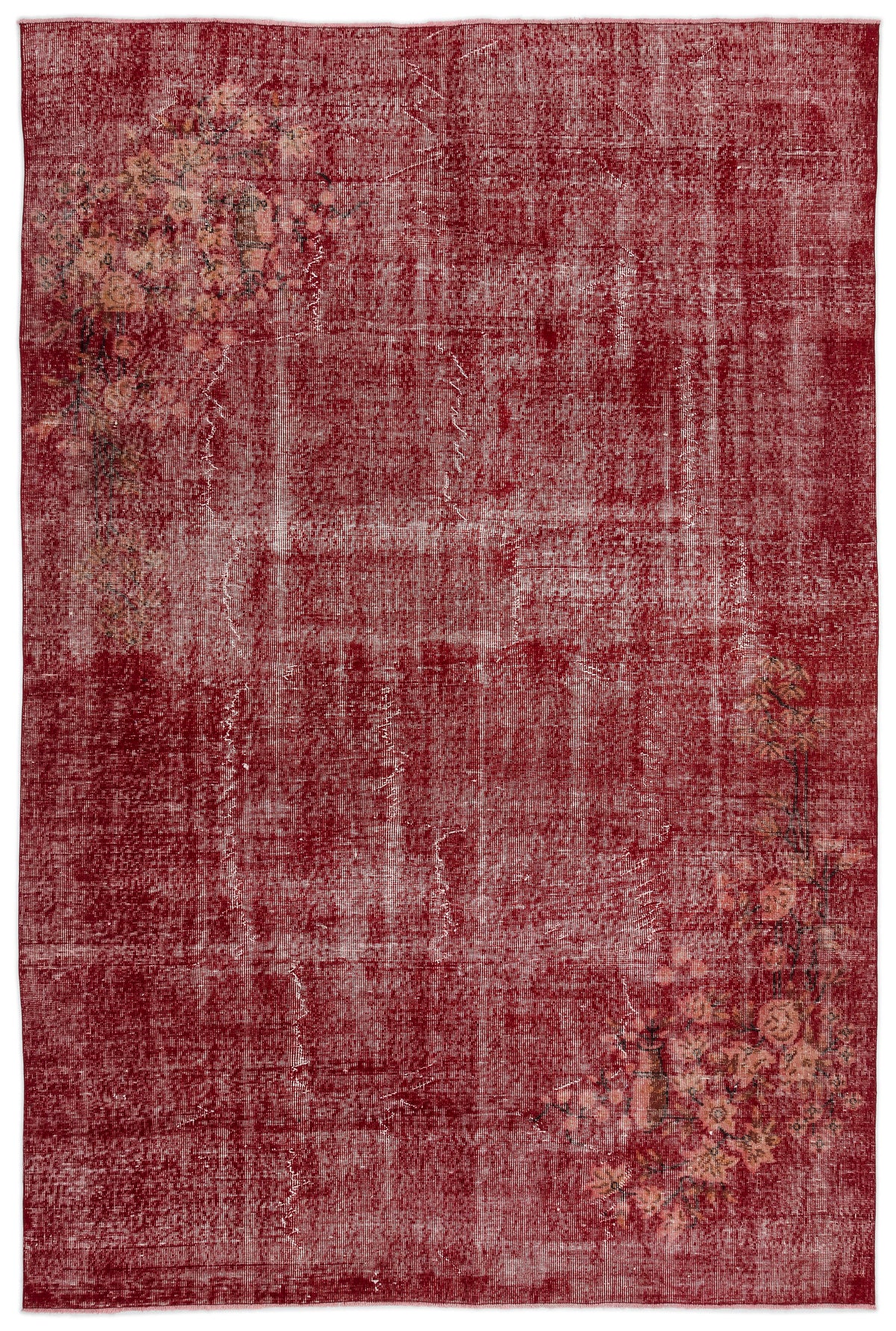 Red Over Dyed Vintage Rug 6&#39;8&#39;&#39; x 10&#39;2&#39;&#39; ft 203 x 310 cm