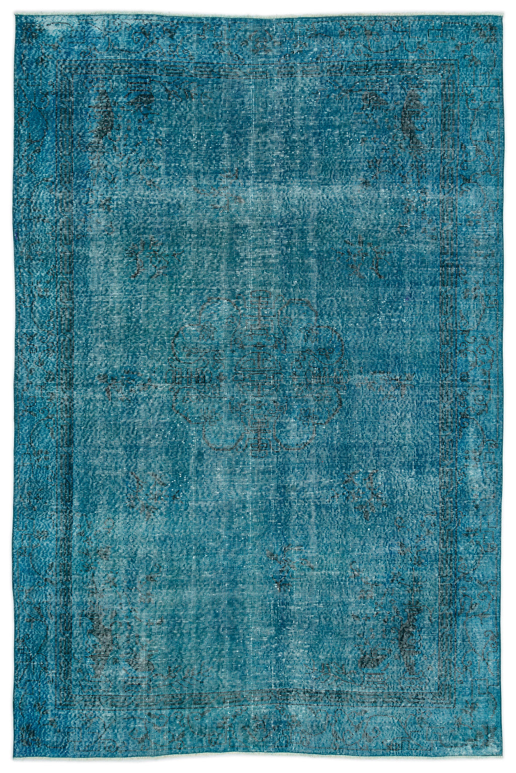 Turquoise  Over Dyed Vintage Rug 6'2'' x 9'3'' ft 189 x 283 cm