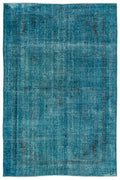Turquoise  Over Dyed Vintage Rug 6'2'' x 9'3'' ft 189 x 283 cm