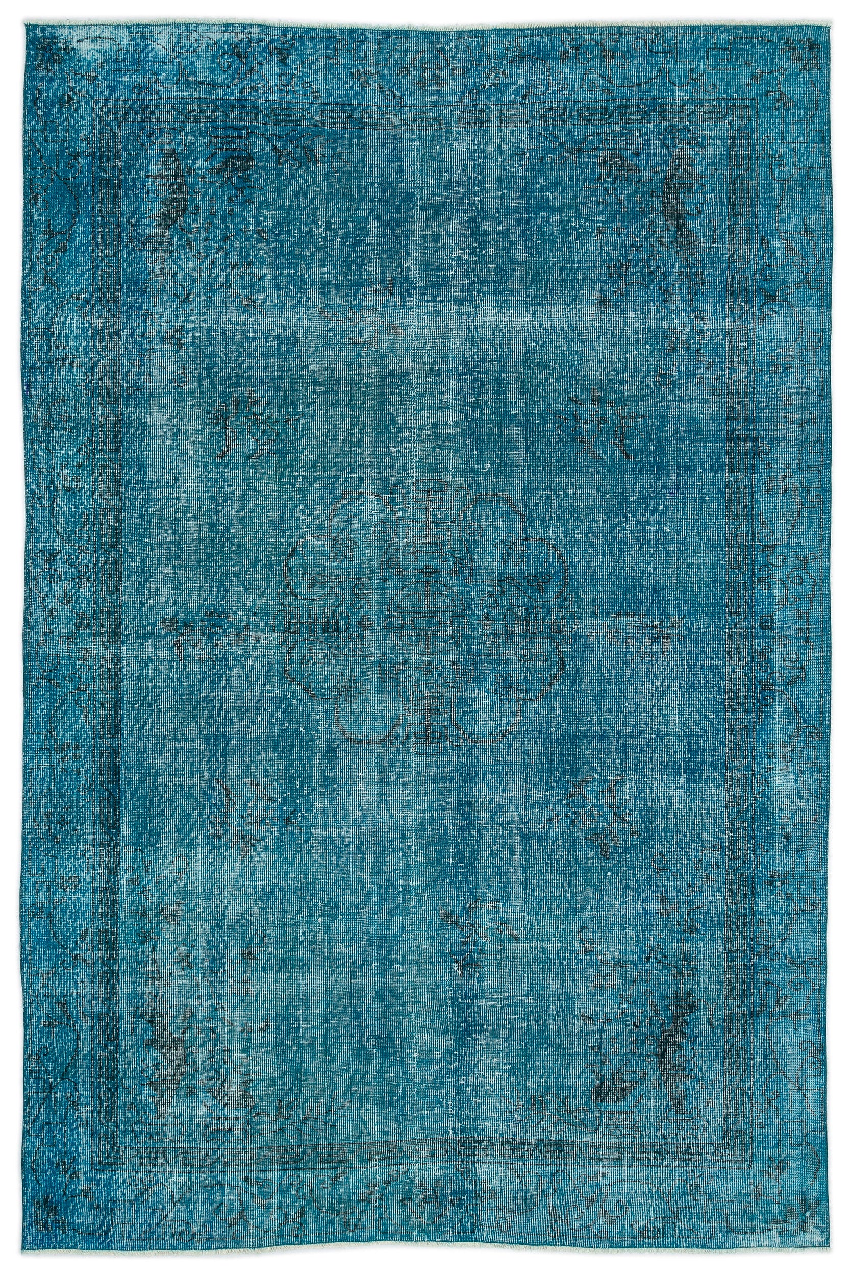 Turquoise  Over Dyed Vintage Rug 6'2'' x 9'3'' ft 189 x 283 cm