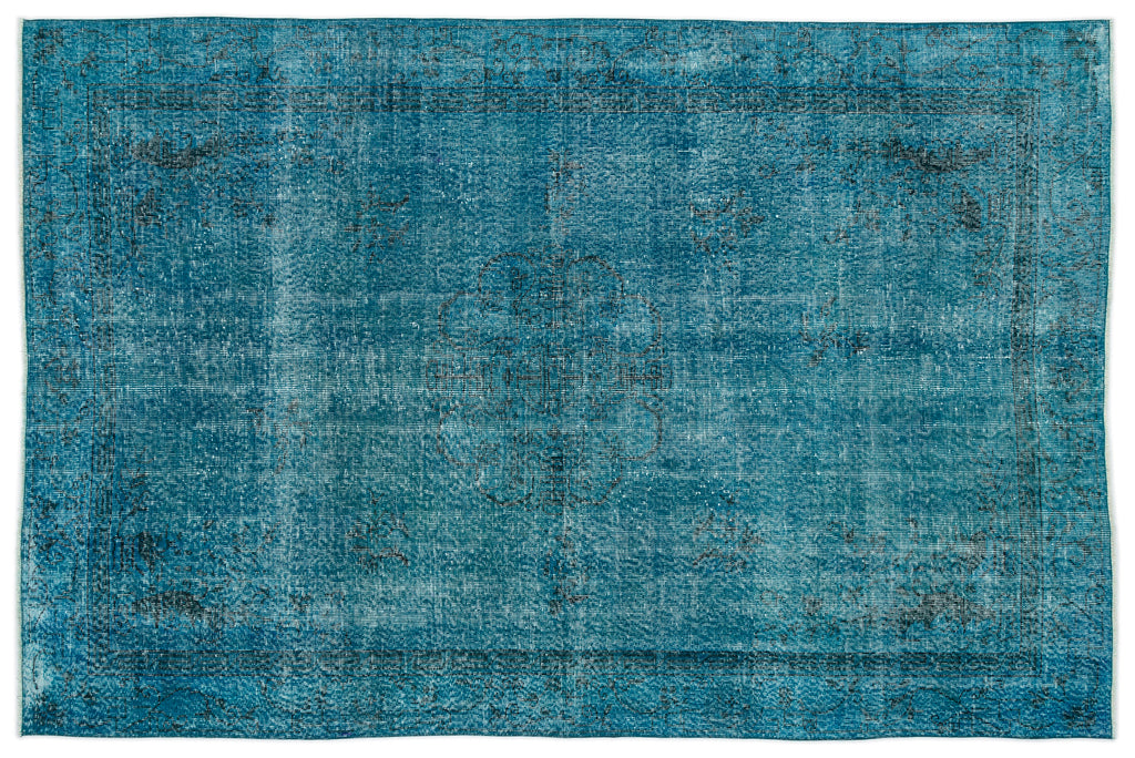 Turquoise  Over Dyed Vintage Rug 6'2'' x 9'3'' ft 189 x 283 cm