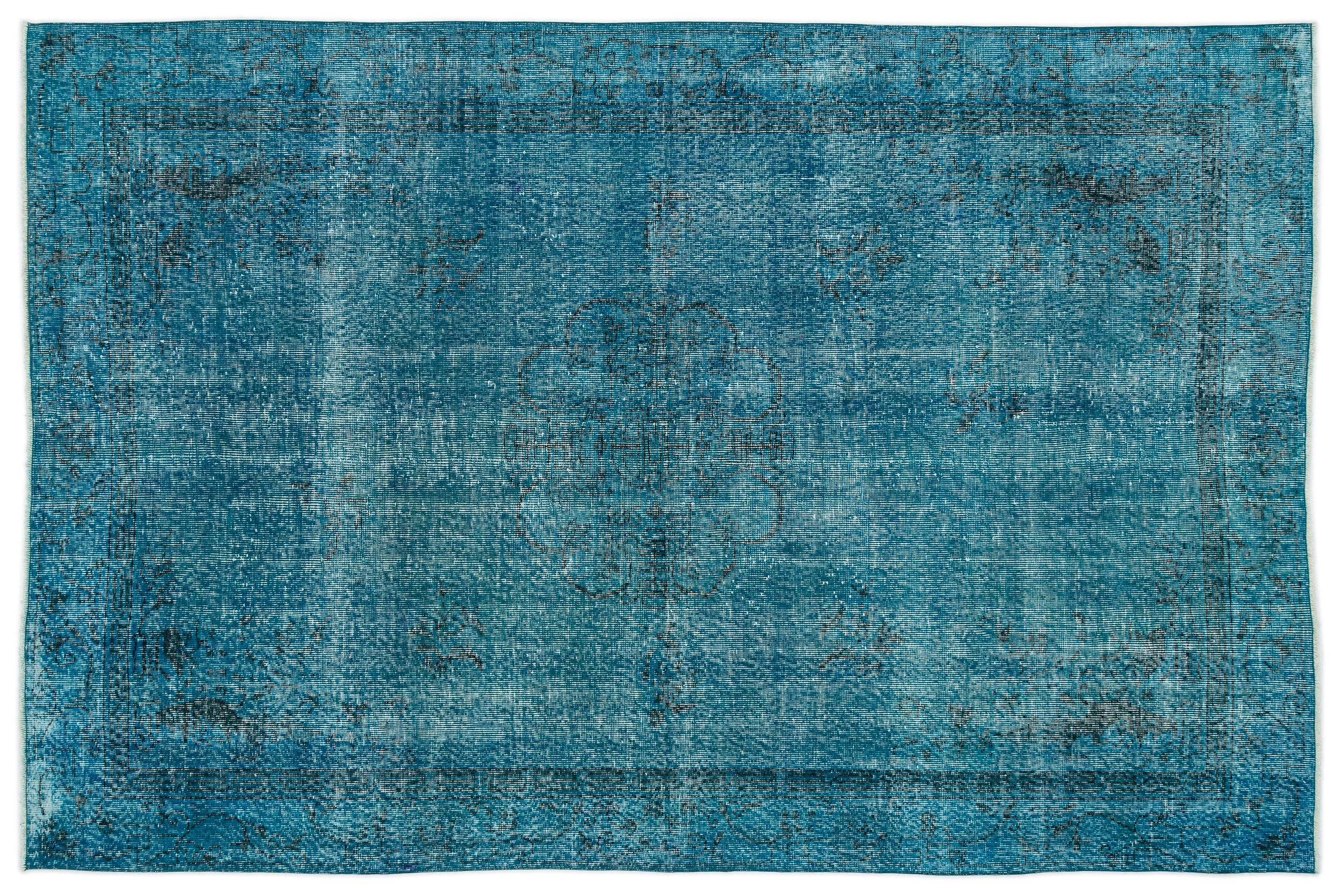 Turquoise  Over Dyed Vintage Rug 6'2'' x 9'3'' ft 189 x 283 cm