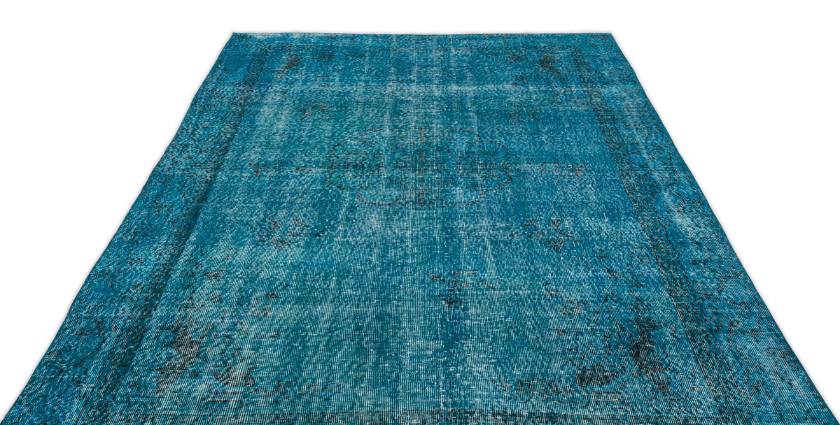 Turquoise  Over Dyed Vintage Rug 6&#39;2&#39;&#39; x 9&#39;3&#39;&#39; ft 189 x 283 cm