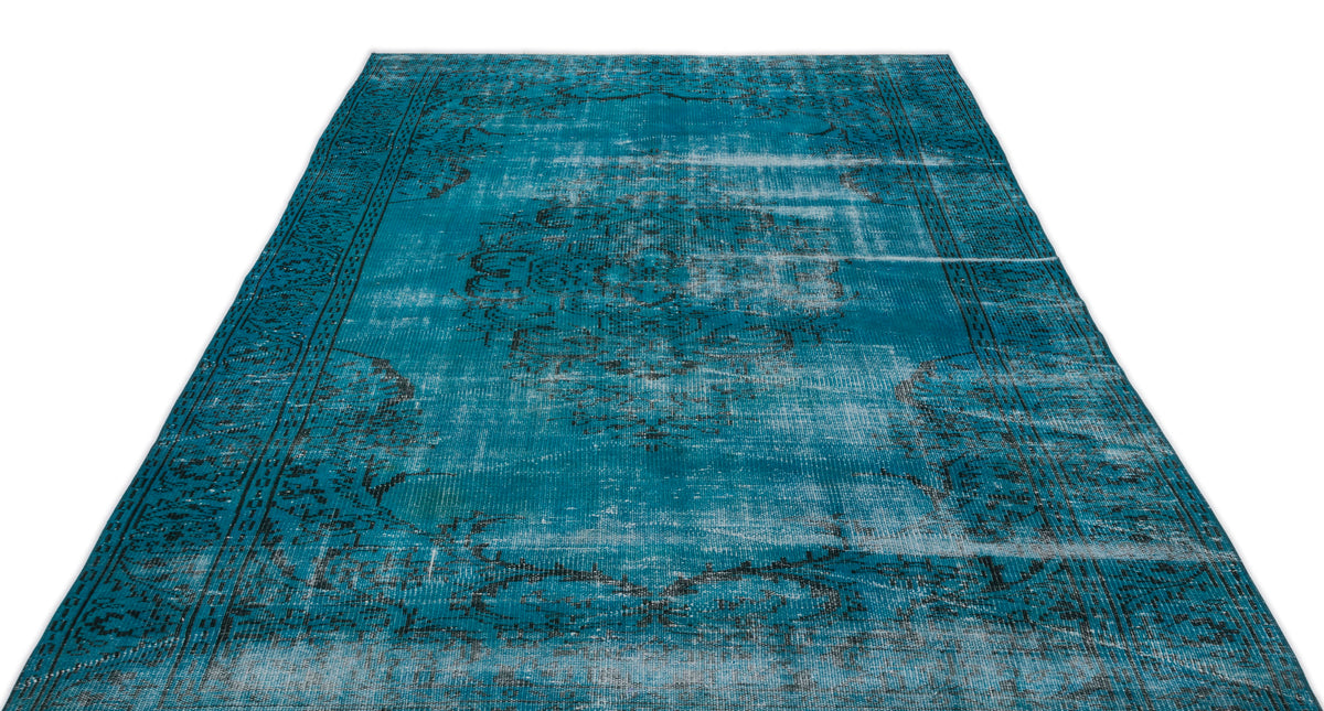 Turquoise  Over Dyed Vintage Rug 5&#39;10&#39;&#39; x 9&#39;7&#39;&#39; ft 178 x 292 cm
