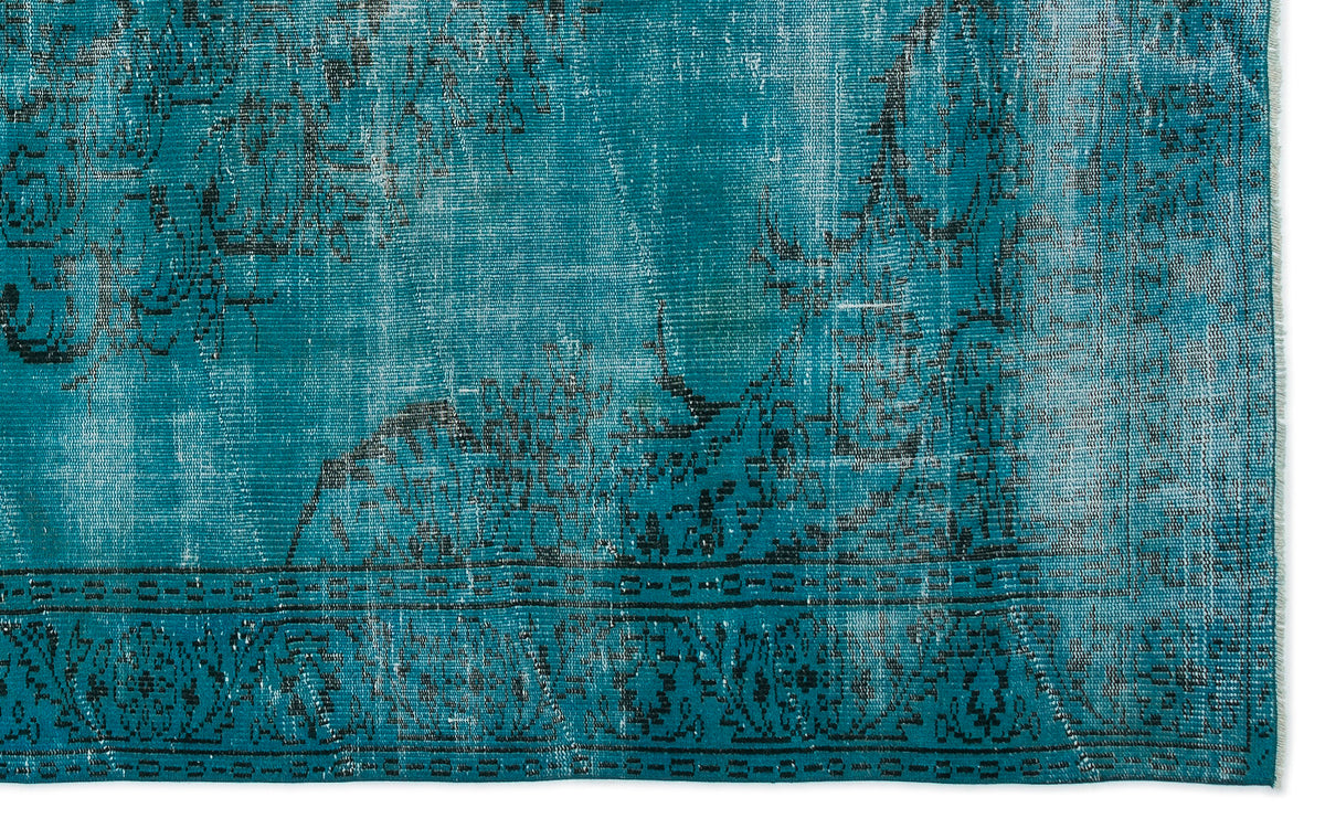 Turquoise  Over Dyed Vintage Rug 5&#39;10&#39;&#39; x 9&#39;7&#39;&#39; ft 178 x 292 cm