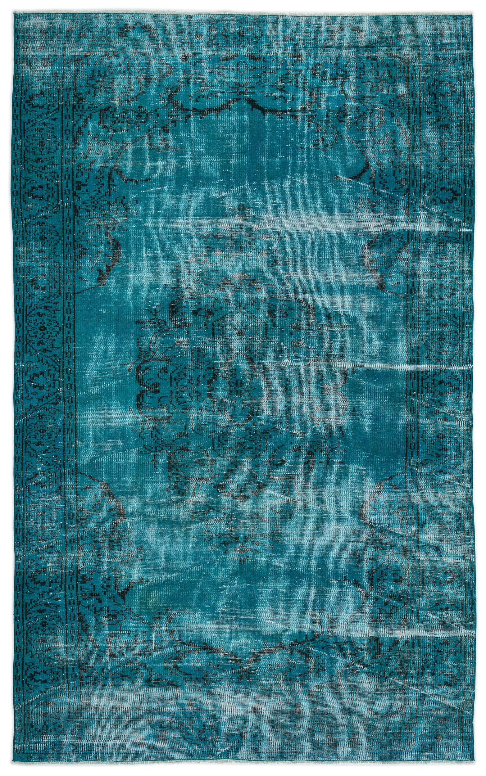 Turquoise  Over Dyed Vintage Rug 5'10'' x 9'7'' ft 178 x 292 cm