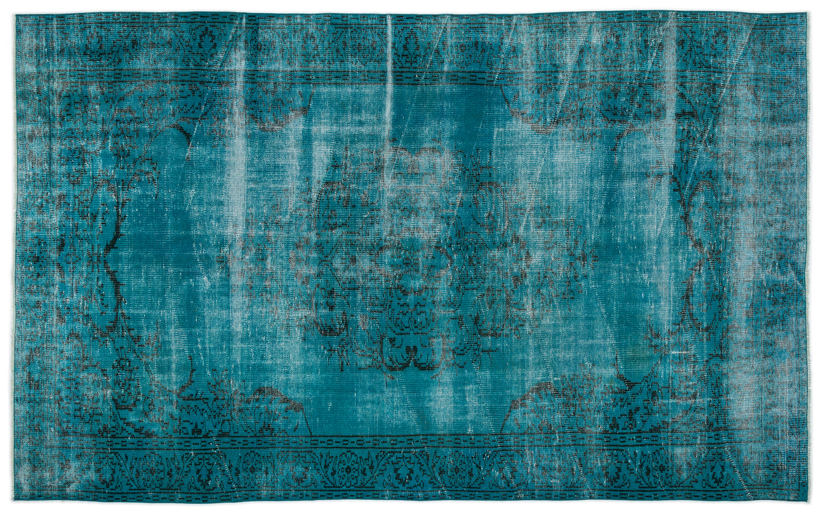 Turquoise  Over Dyed Vintage Rug 5&#39;10&#39;&#39; x 9&#39;7&#39;&#39; ft 178 x 292 cm