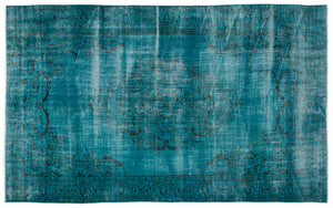 Turquoise  Over Dyed Vintage Rug 5'10'' x 9'7'' ft 178 x 292 cm