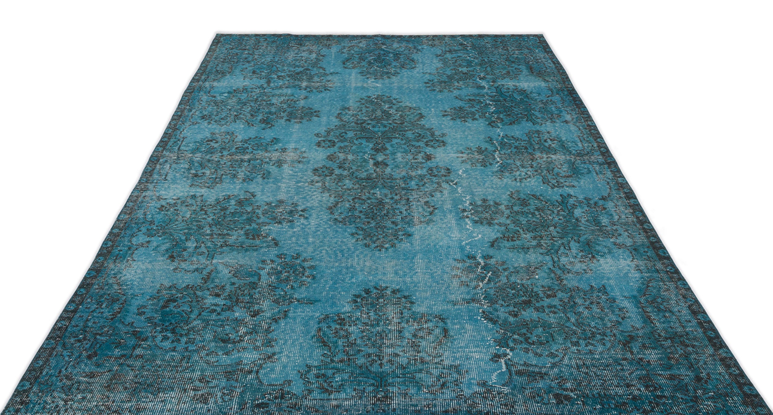 Turquoise  Over Dyed Vintage Rug 6'0'' x 9'9'' ft 183 x 297 cm