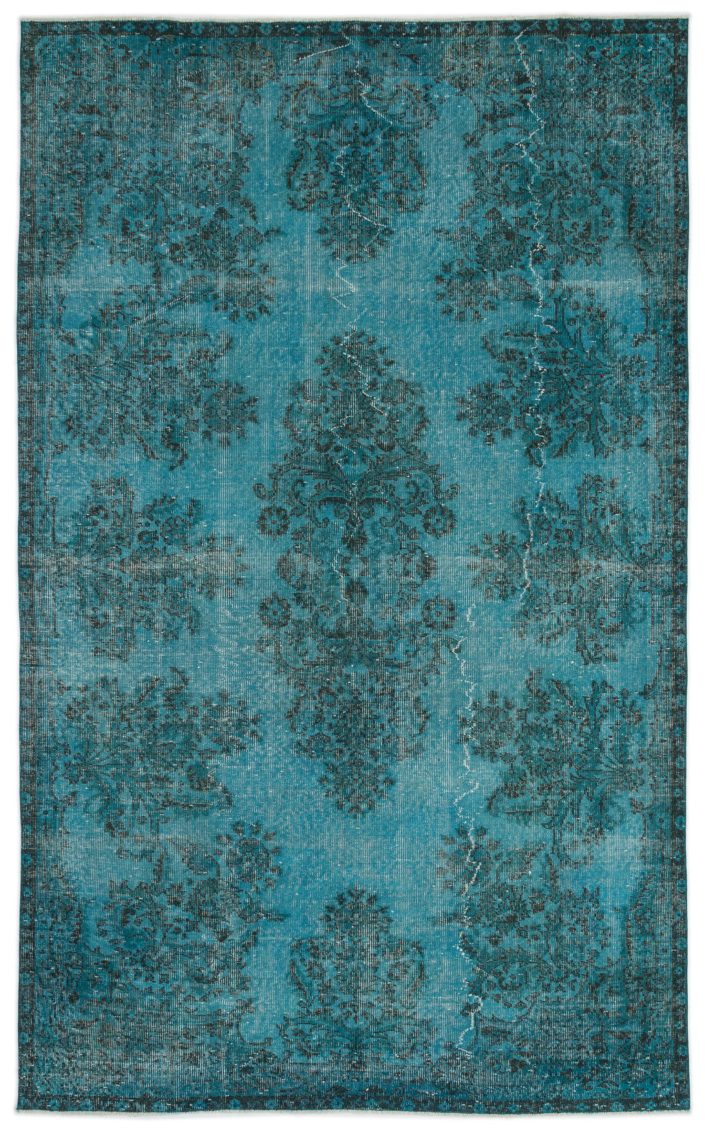 Turquoise  Over Dyed Vintage Rug 6'0'' x 9'9'' ft 183 x 297 cm