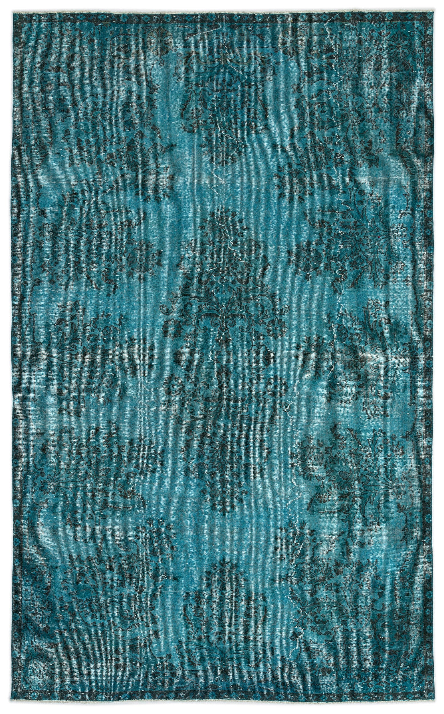 Turquoise  Over Dyed Vintage Rug 6'0'' x 9'9'' ft 183 x 297 cm
