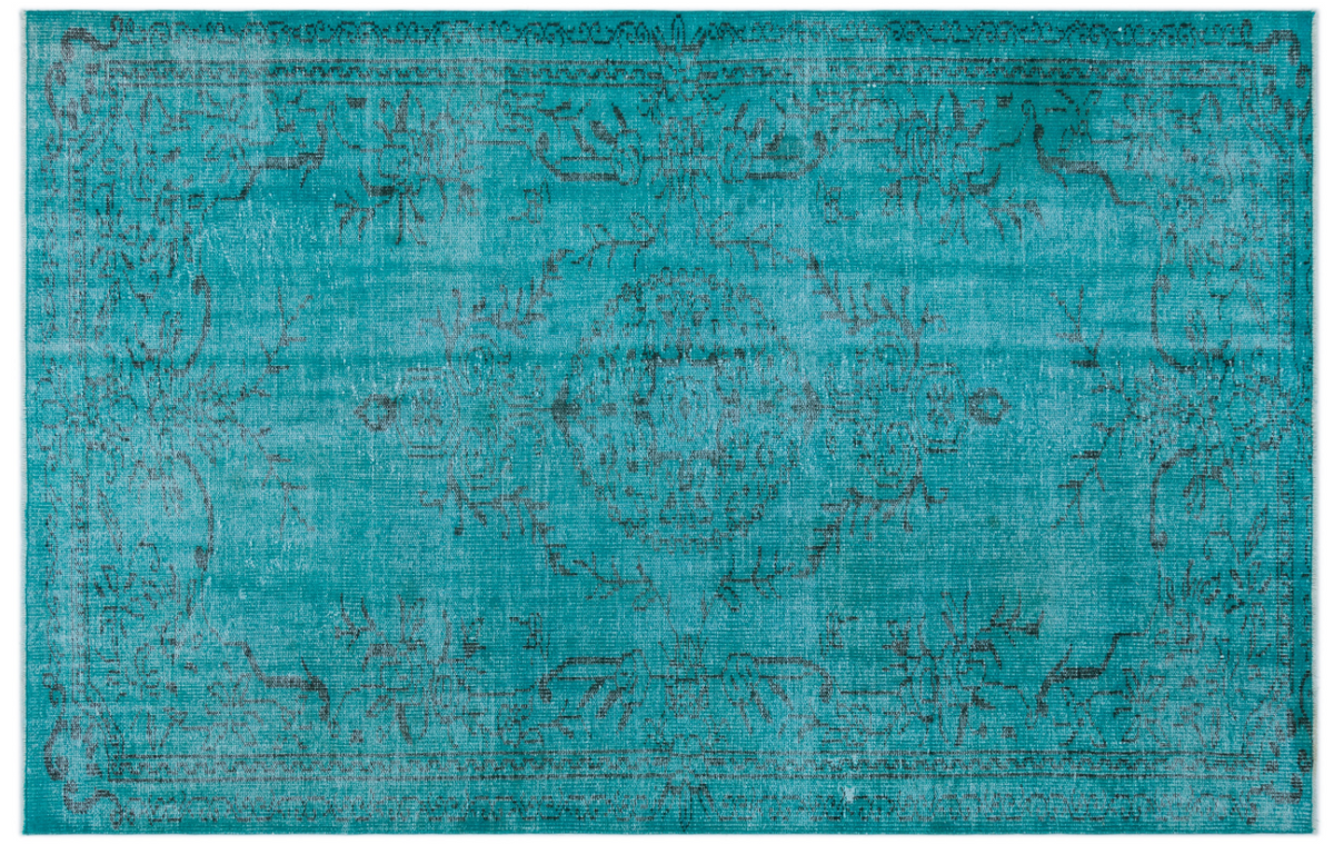Traditional Design Turquoise Over Dyed Vintage Rug 5&#39;5&#39;&#39; x 8&#39;7&#39;&#39; ft 164 x 261 cm