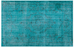 Traditional Design Turquoise Over Dyed Vintage Rug 5'5'' x 8'7'' ft 164 x 261 cm