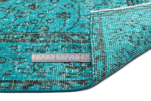 Turquoise  Over Dyed Vintage Rug 6'4'' x 9'10'' ft 194 x 300 cm