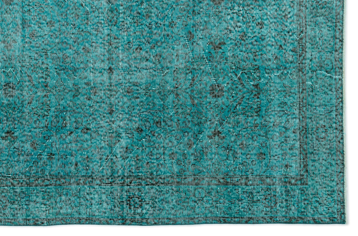 Turquoise  Over Dyed Vintage Rug 6&#39;4&#39;&#39; x 9&#39;10&#39;&#39; ft 194 x 300 cm