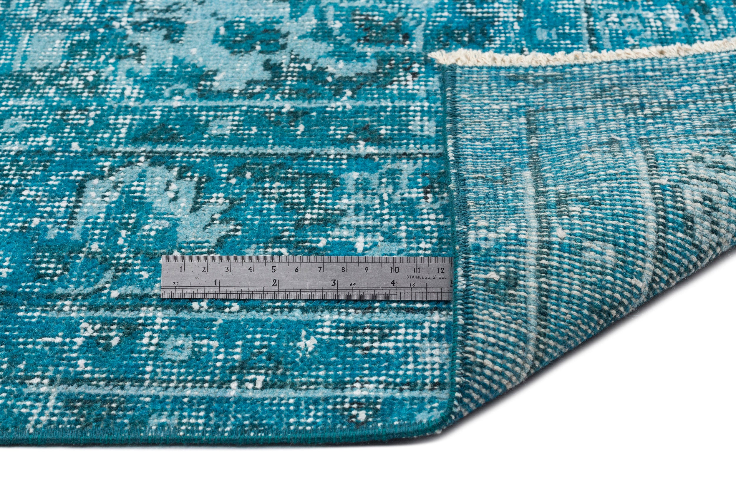 Turquoise  Over Dyed Vintage Rug 5'8'' x 9'1'' ft 172 x 277 cm