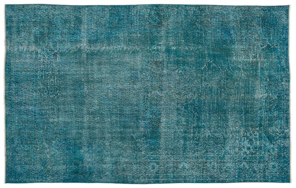 Turquoise  Over Dyed Vintage Rug 5'8'' x 9'1'' ft 172 x 277 cm