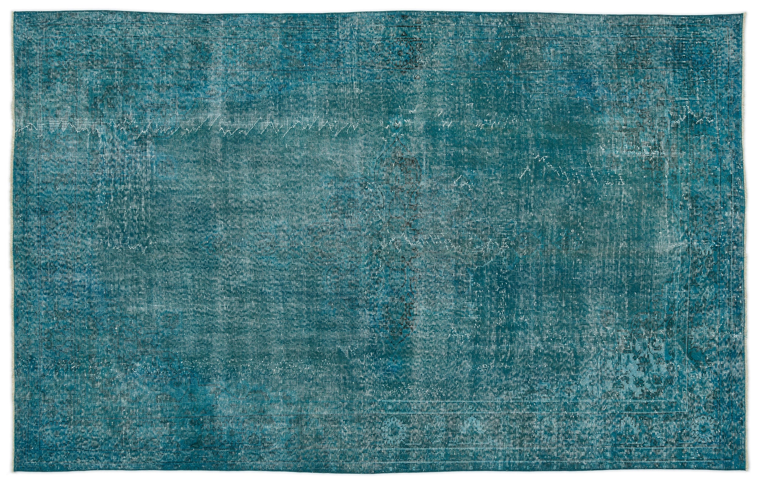 Turquoise  Over Dyed Vintage Rug 5'8'' x 9'1'' ft 172 x 277 cm