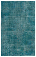 Turquoise  Over Dyed Vintage Rug 5'8'' x 9'1'' ft 172 x 277 cm