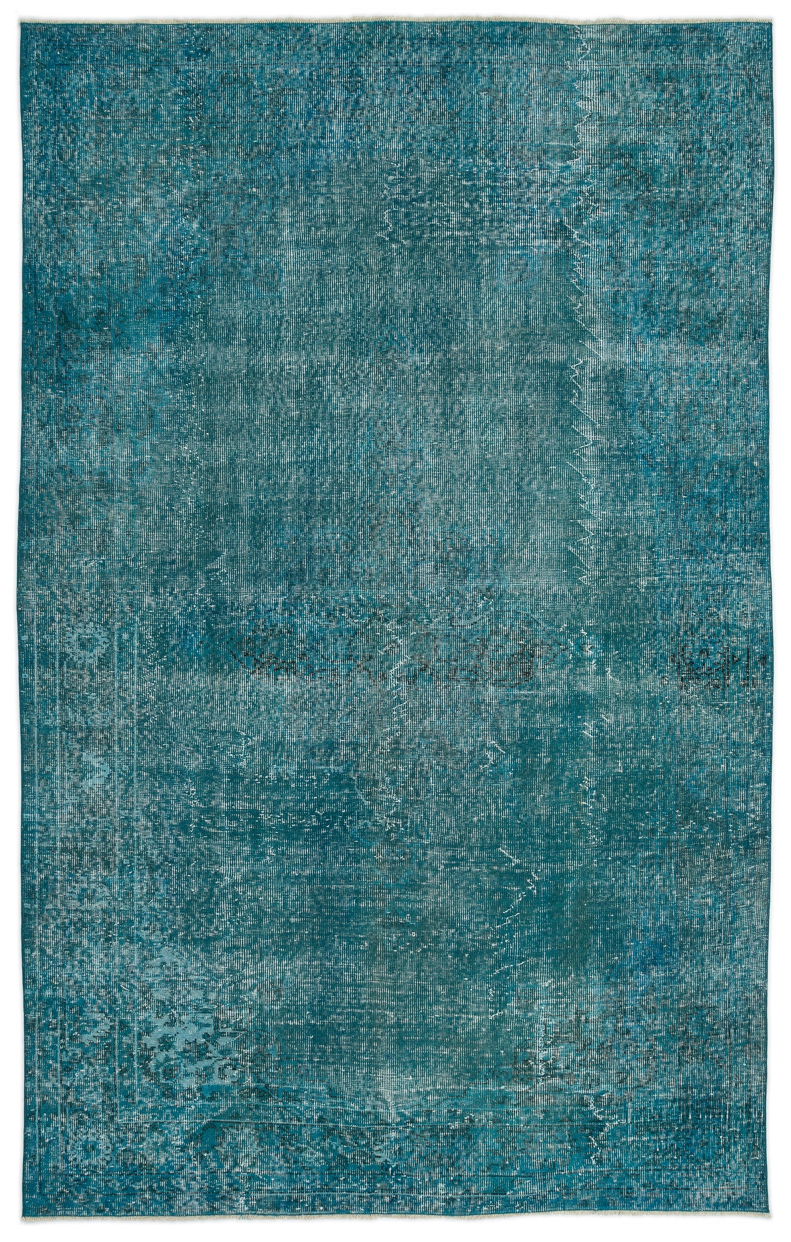 Turquoise  Over Dyed Vintage Rug 5'8'' x 9'1'' ft 172 x 277 cm